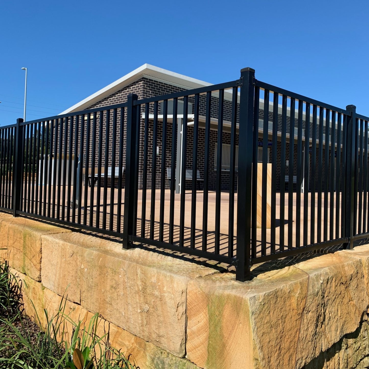 Clearance Item_Steel Security Flat Top Pedestrian Gate (Gap 90, CD115) DET SCHOOL SPEC - Zinc Primer HD - Satin Black (1500H x 970W)