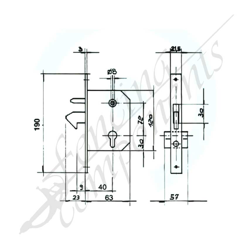 IBFM Sliding Gate Beak Lock for (from 40-50x75mm) Gate Frame - Complete Kit w/ Key