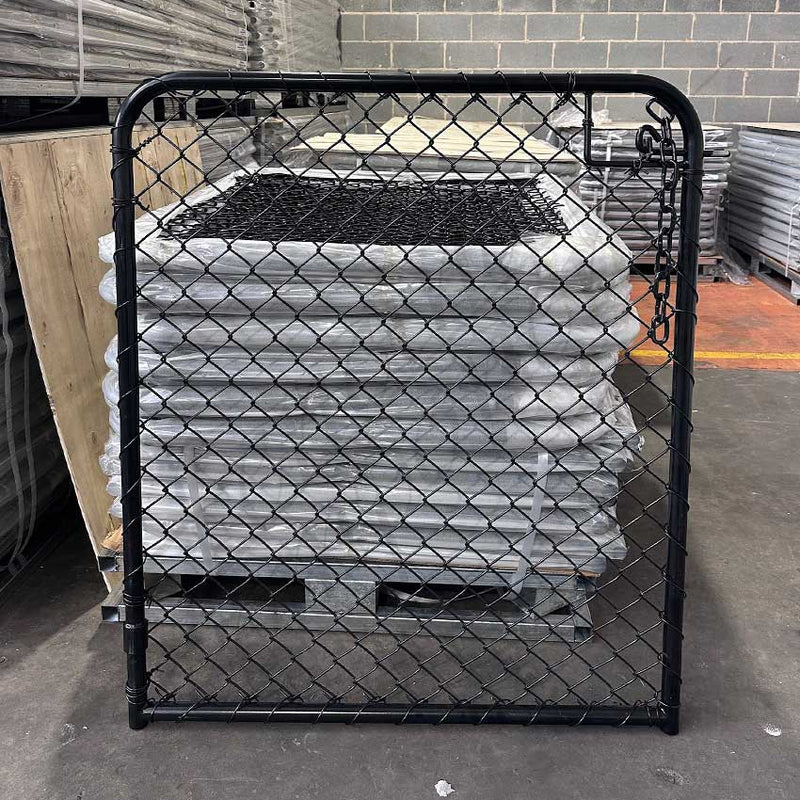 Black PVC coated chainwire access gate with 50mm diamond mesh