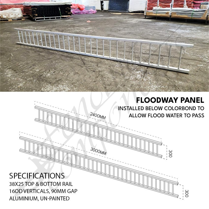 Aluminium Flat Top Floodway Panels 300H (No Colour)