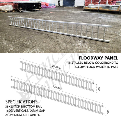 Aluminium Flat Top Floodway Panels 300H (No Colour)