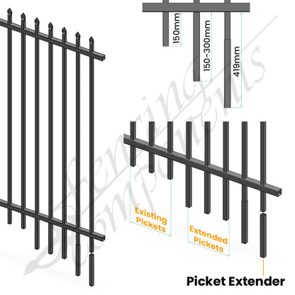 Picket Spear Extention for 25x25mm - Satin Black