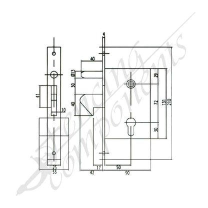 IBFM Sliding Gate Beak Lock for 50x50mm Gate Frame - Complete Kit w/ Key