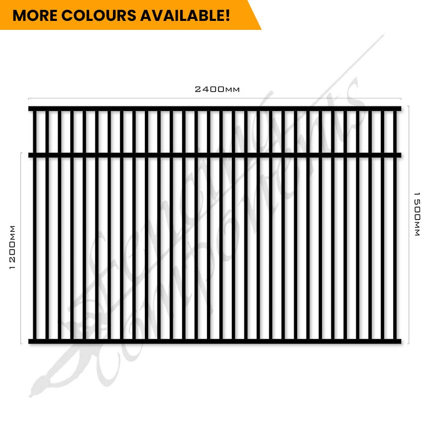 1500mm height pool fence panel in Satin Black powder coat — compliant with AS 1926.1-2012