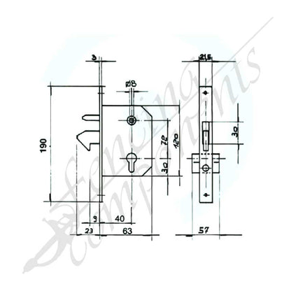 IBFM Sliding Gate Beak Lock for (from 40-50x75mm) Gate Frame - Complete Kit w/ Key