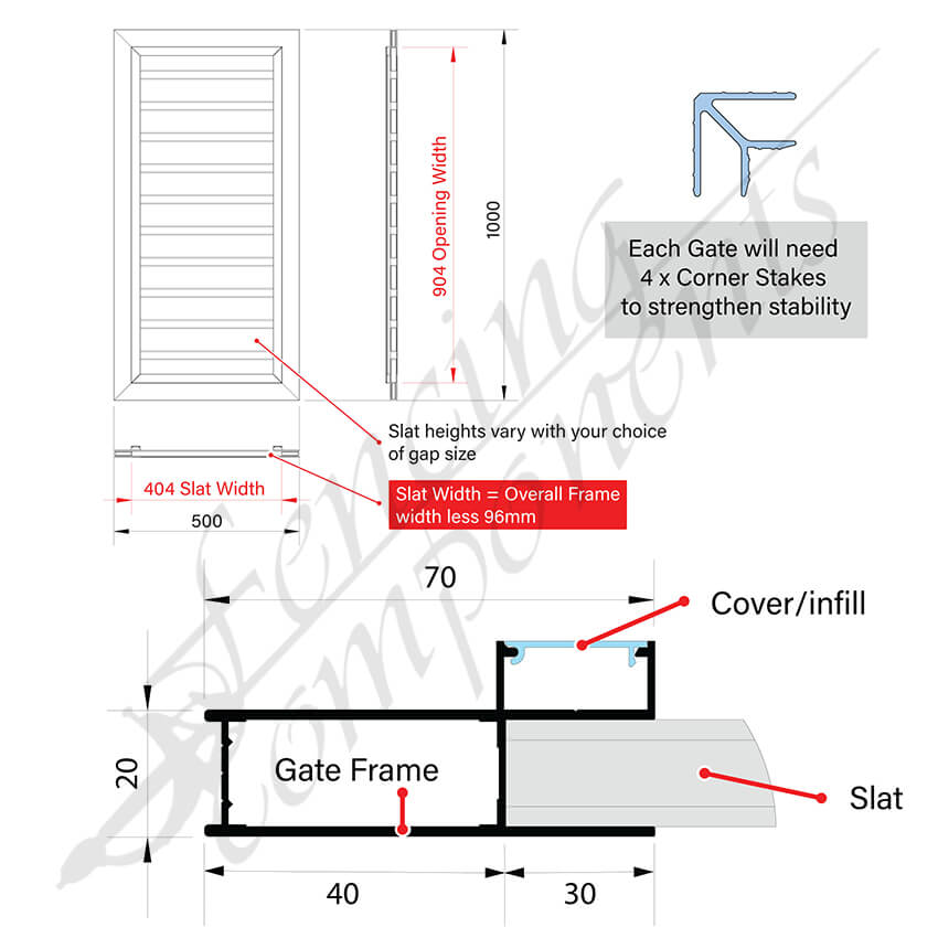 Aluminium Slat Gate Frame 6m