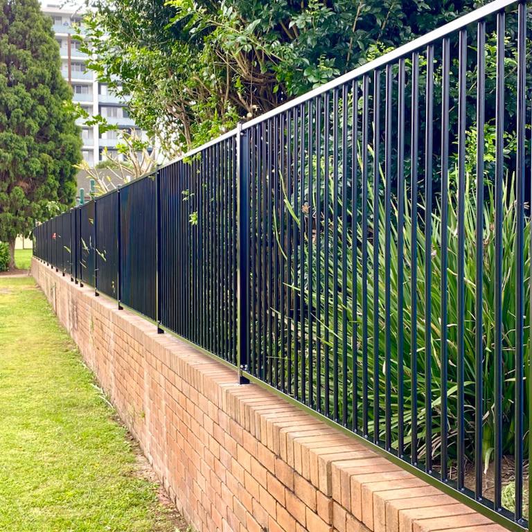 Aluminium Pool CERTIFIED FLAT TOP Fence Panel 2.4W x 1.2H 70mm Gap (Satin Black)