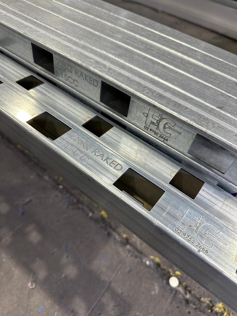 40x40mm Gal Punched Rail - 1.6mm (25x40 - 135mm Centres - 7800mm Laser)(Double Raked)