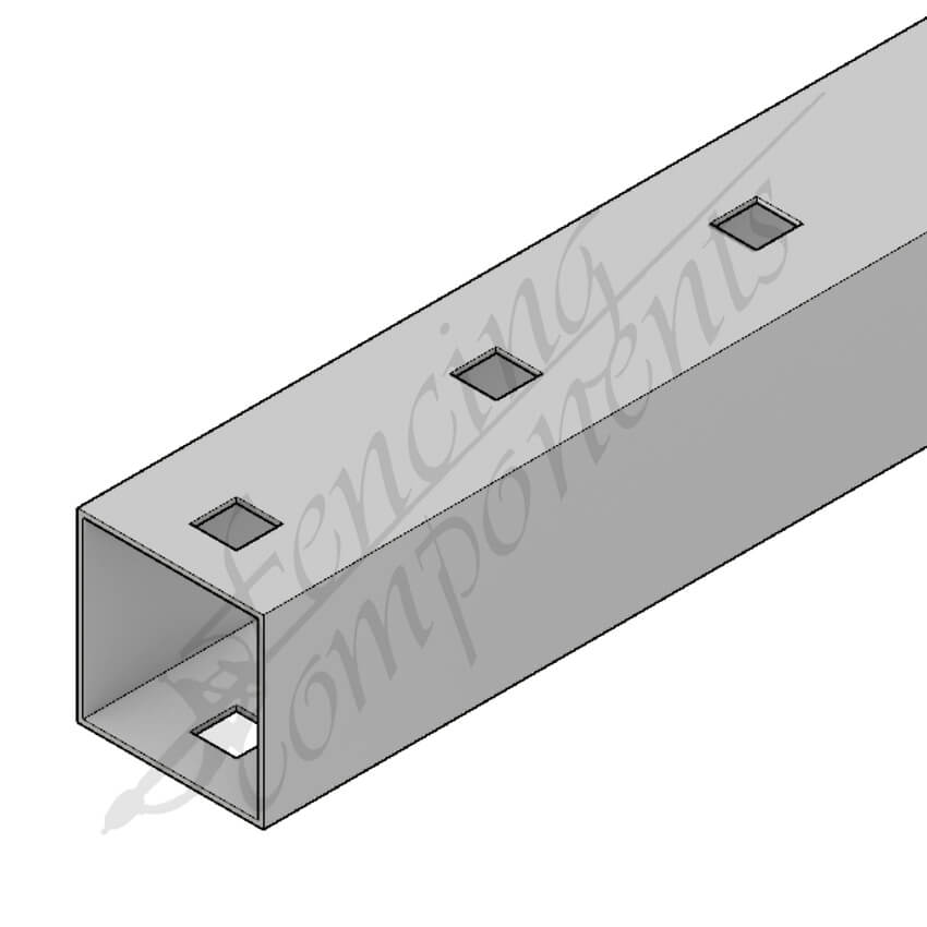 100x100mm Gal Punched Rail - 3mm (25x40 - 135mm Centres - 7800mm Laser)(Double Raked)