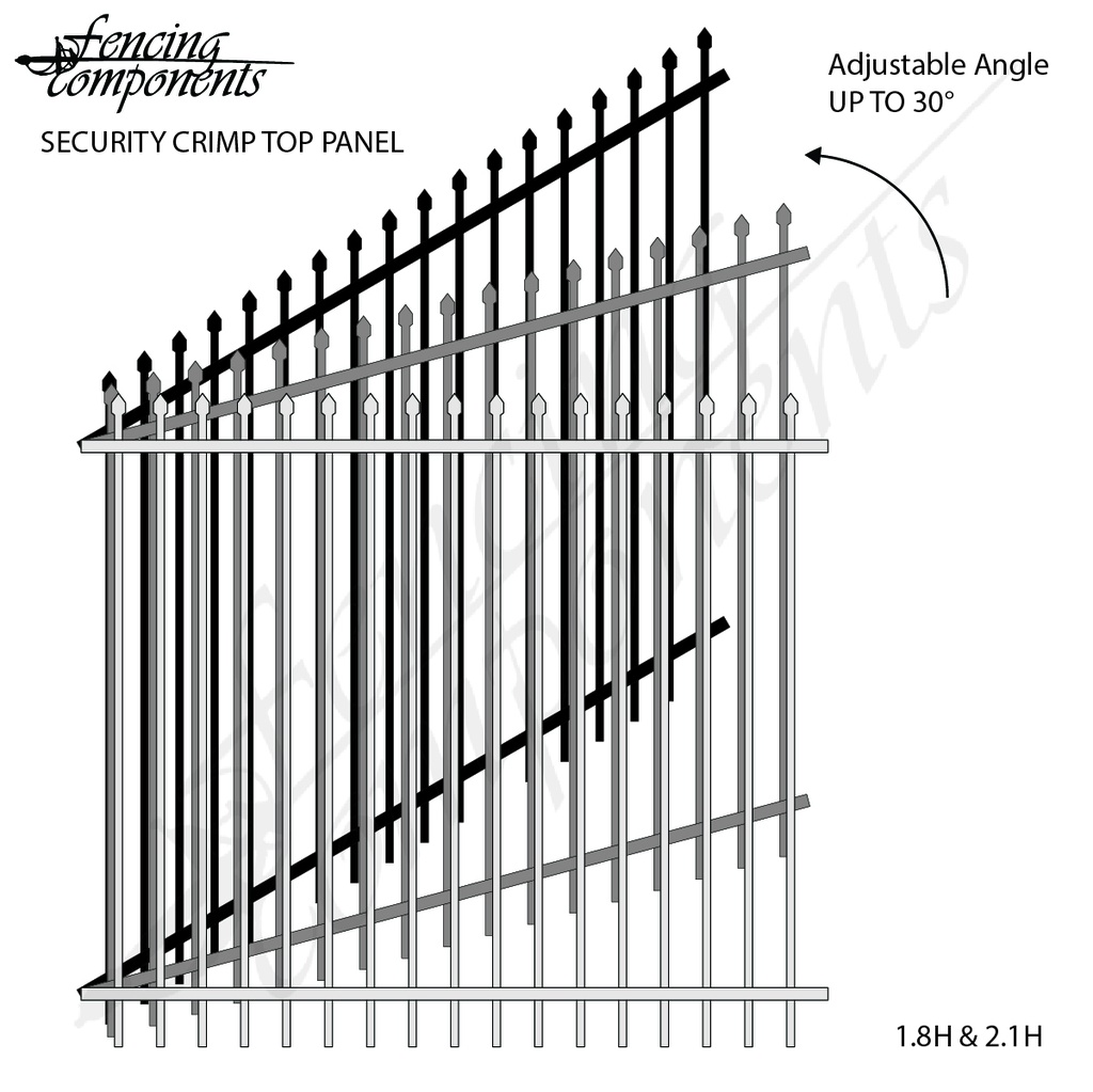 Clearance Item - Raked Adjustable Steel Security Panel Crimp Top 2.1H x 2.4W HD - Black