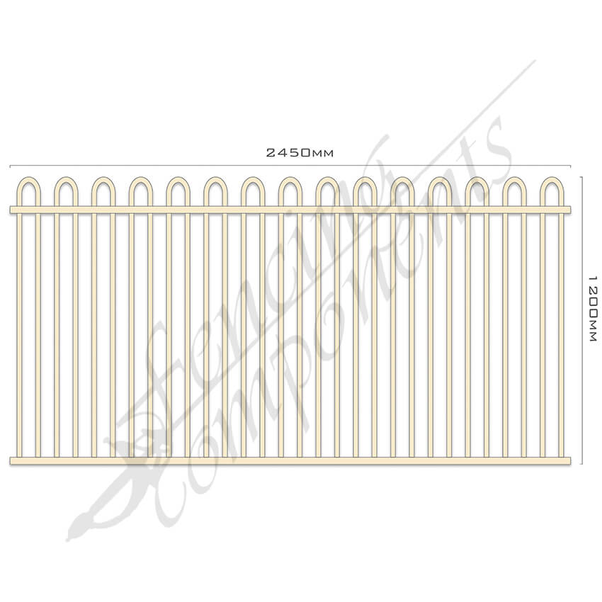 Clearance Item - Aluminium Deco LOOP TOP Fence Panel 2.4W x 1.2H (Primrose/ Domain)