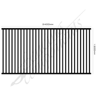 Aluminium Pool CERTIFIED FLAT TOP Fence Panel 2.4W x 1.2H 70mm Gap (Satin Black)