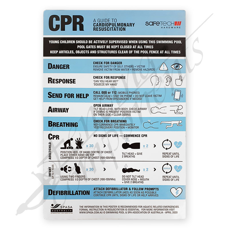 Safetech Aluminium Pool Safety Sign / CPR Chart | Fencing Components